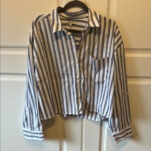 NWT Madewell Boxy 100% Cotton Cropped Striped Button Down Blouse, Size L